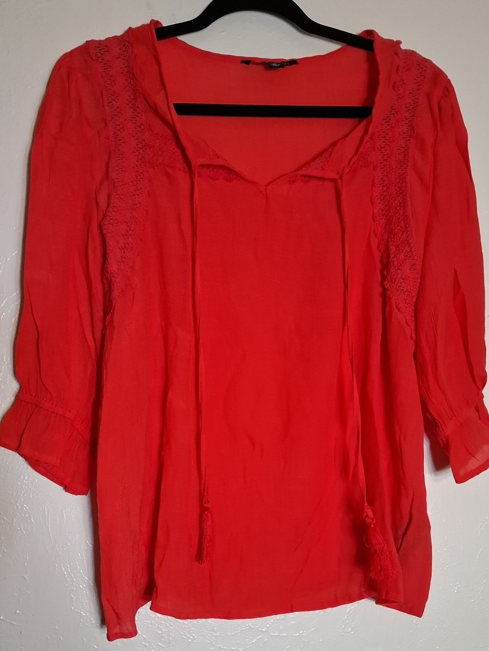 Zac & Rachel Bright Red Peasant Tunic with Tassel Ties